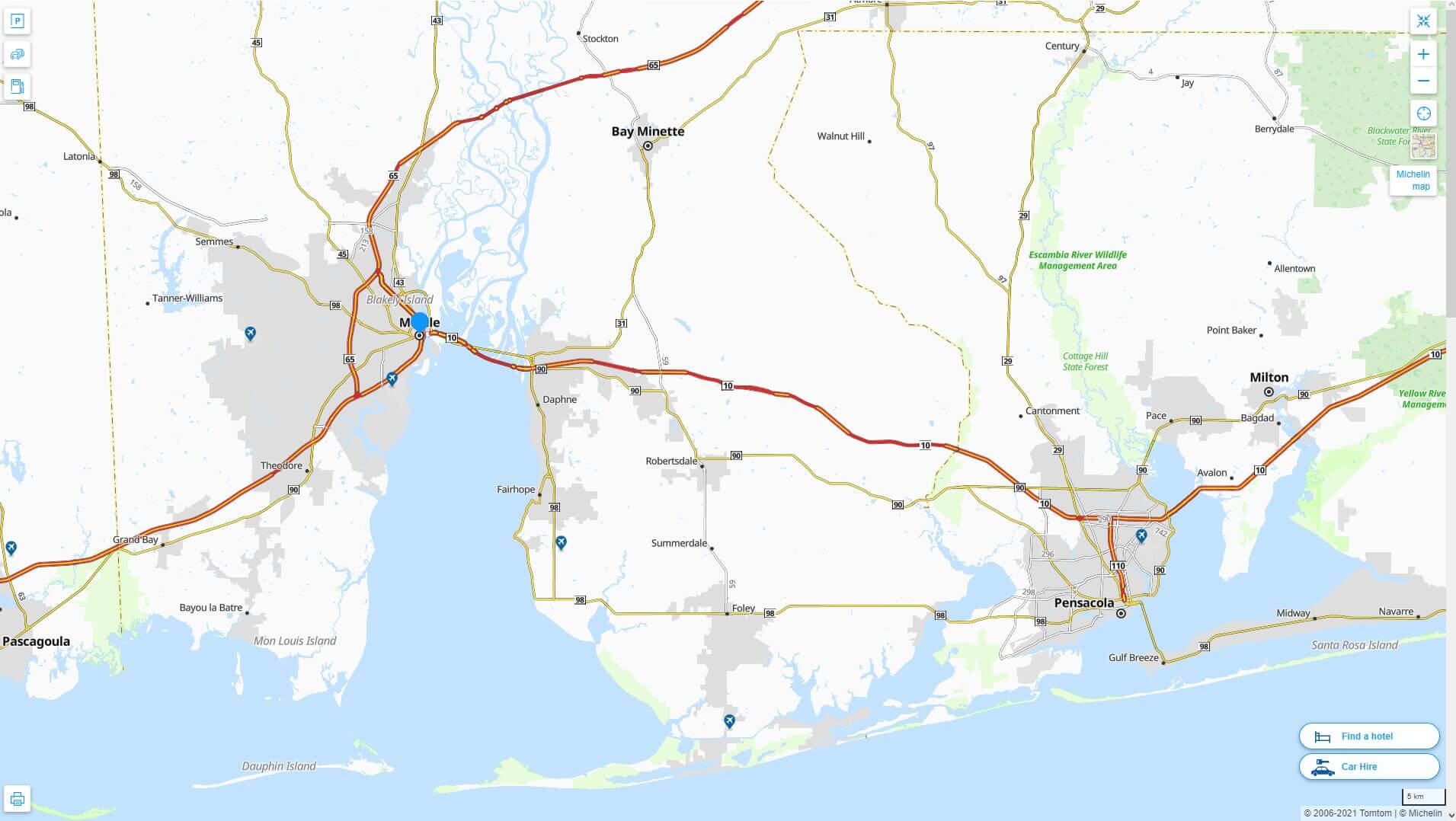 Mobile Alabama Highway and Road Map